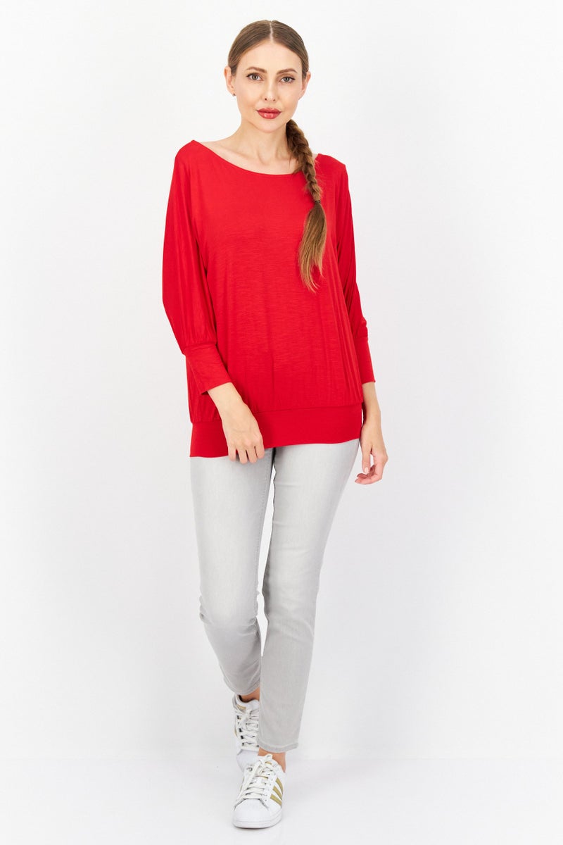 Zero Women Round Neck Long Sleeve Plain Blouse, Red - Image 3