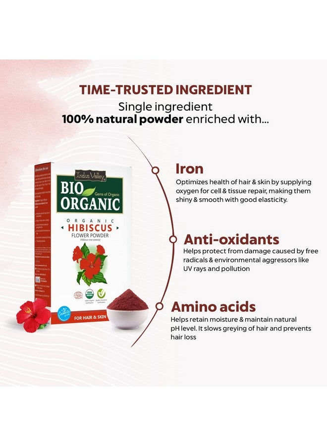 إندوس فالي مسحوق زهرة الكركديه العضوي من بايو لحزمة الوجه وقناع الشعر، طبيعي نقي من الكركديه روزاسينينسيس للعناية بالشعر والبشرة، مسحوق جودال كا فول للشعر الباهت وفروة الرأس الجافة 100 جم - Image 4