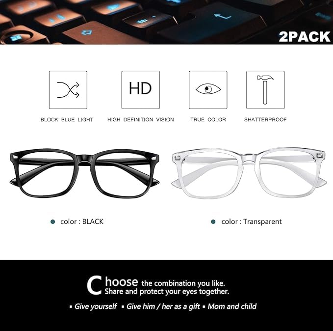 mashamart® Blue Light Blocking Glasses (Combo Of 2) Gaming Filter Square Eyeglasses for Eye Protection Men Women, Computer/Tablet/Laptop/Mobile/TV, Anti-blue & Anti eyestrain (Lemon/Black) - Image 4