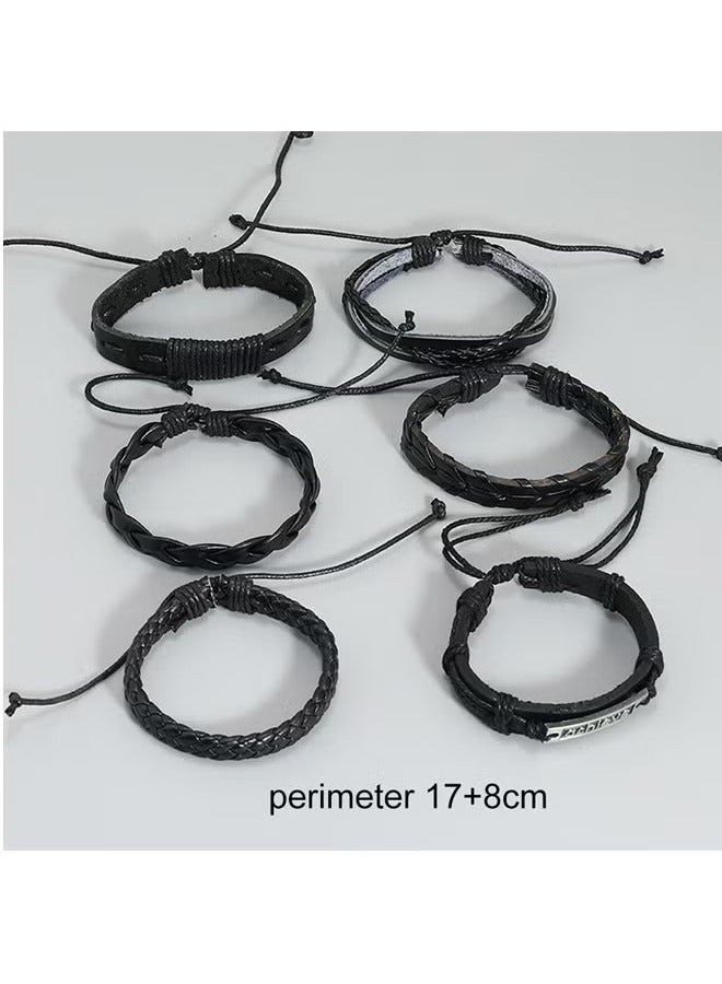 Believe 6 Pcs Woven Braided PU Leather Bracelet for Men Women Cool Wristbands Cuff Bracelets Multilayered Handmade Wrap Bracelets Adjustable Black - Image 2