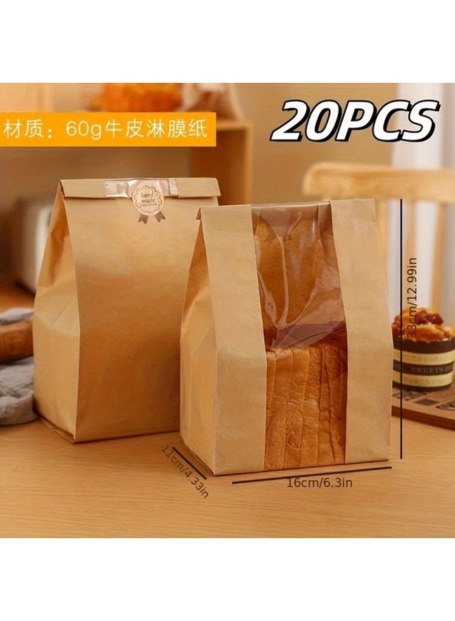 20pcs Paper Bread Bags 35x21x9 Cm With Sealing Tape For Bakery Storage - Image 4