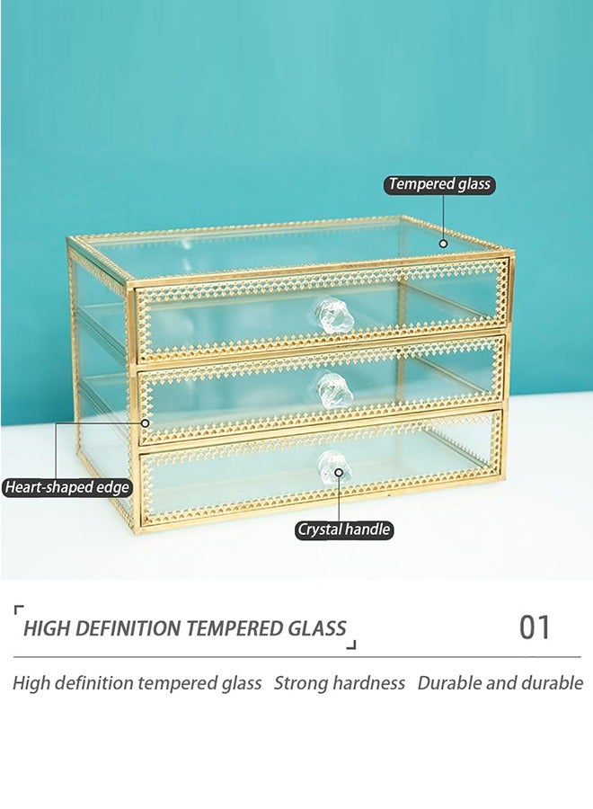 صندوق مجوهرات زجاجي منظم مجوهرات مخملي شفاف لتخزين المجوهرات مع أدراج لتنظيم وعرض الأقراط والأساور والقلائد والخواتم - Image 4