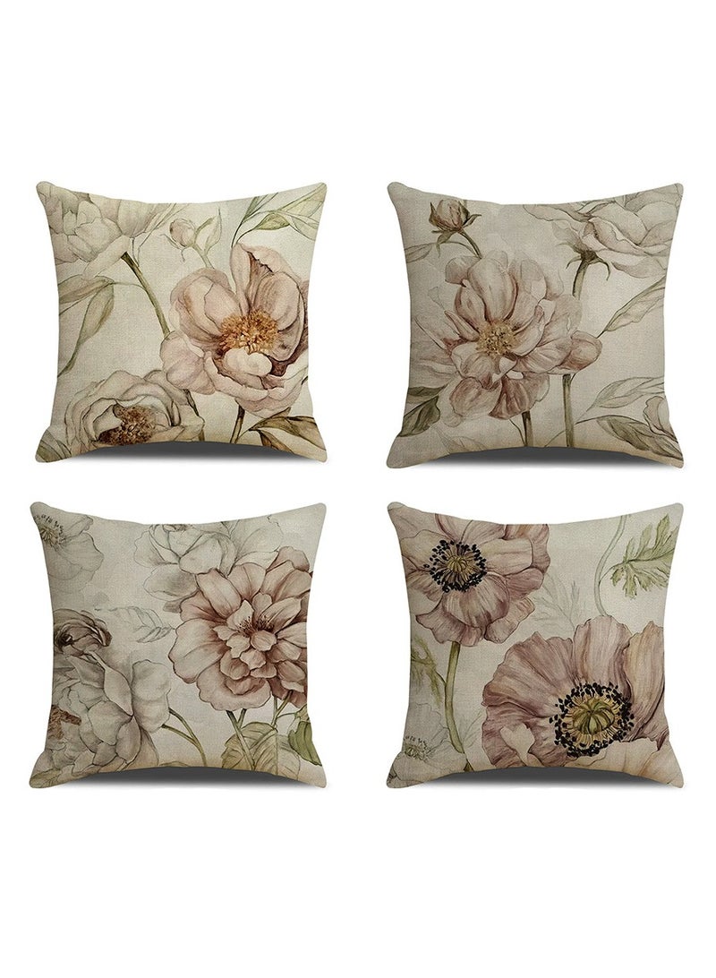 Decorative Throw Pillow Covers 18x18 inches Set of 4 Birds Butterfly and Plant Cushion Covers 45cm x 45cm Boho Linen Square Throw Pillow Cases for Living Room Sofa Couch Bed Pillowcases - Image 1