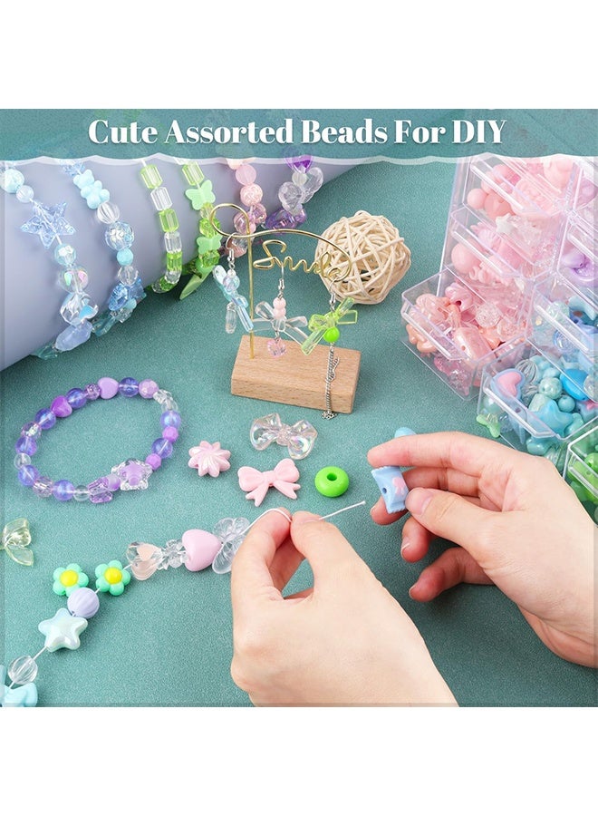Assorted 180-240PCS Acrylic Beads for Bracelet Making, Flower Bow Butterfly Candy GummyBear Aesthetic Bracelet Charms,Cute Beads for Jewelry Making DIY Necklace Keychain Phone Charm - Image 3
