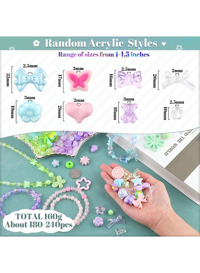 Assorted 180-240PCS Acrylic Beads for Bracelet Making, Flower Bow Butterfly Candy GummyBear Aesthetic Bracelet Charms,Cute Beads for Jewelry Making DIY Necklace Keychain Phone Charm - Image 2
