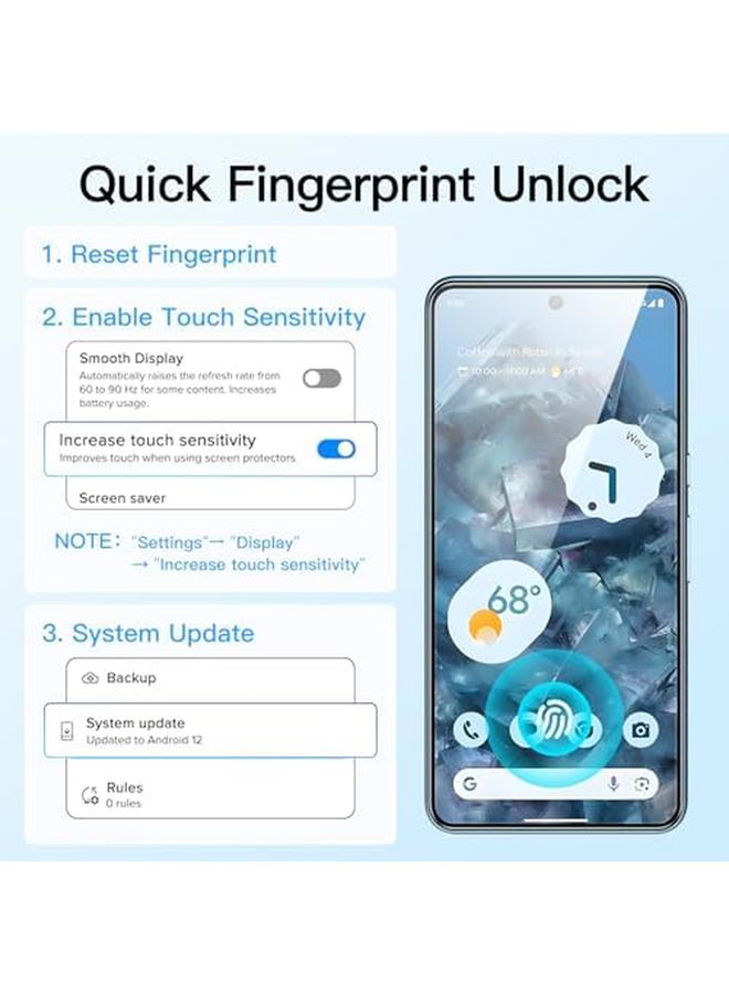 جي تيك واقي شاشة بتغطية كاملة لهاتف Google Pixel 8 Pro مع واقي عدسة الكاميرا وفيلم زجاجي مقوى وأداة تثبيت سهلة ومتوافق مع معرف بصمة الإصبع وشفاف عالي الدقة، عبوتان لكل منهما - Image 4