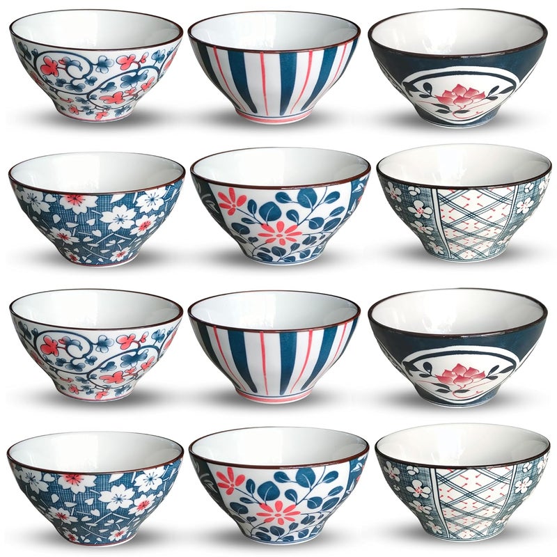 KitchEase Ramen 300ml Porcelain Bowl Set Microwave Dishwasher Safe Perfect for Serving Snacks Soup Lunch Dinner Ideal for Home Restaurant Gifting Set of 12 - Image 1