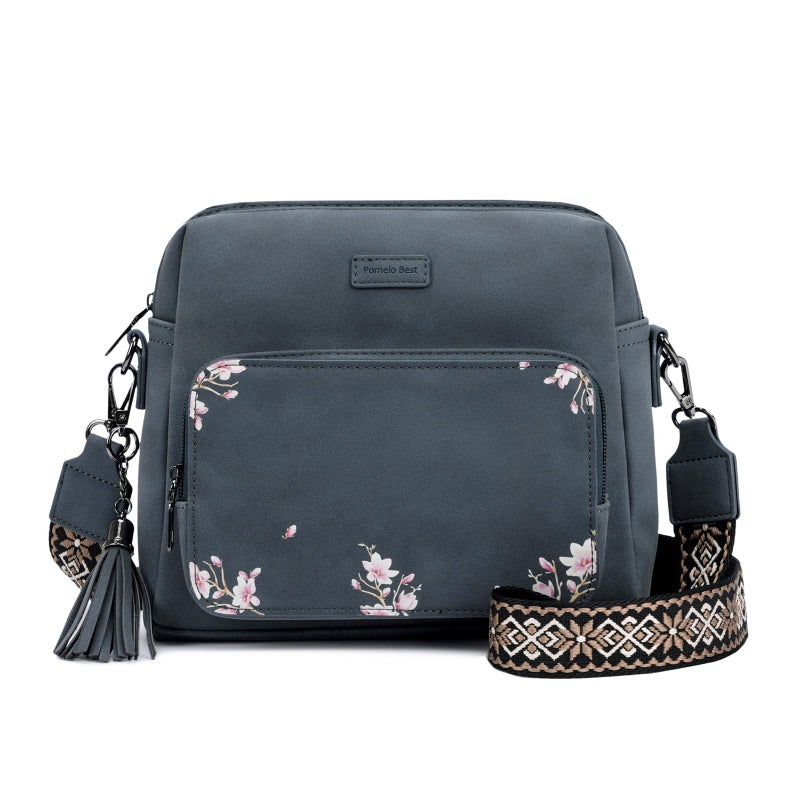 Pomelo Best Crossbody Purses for Women with Built-in RFID Wallet, Soft Suede Leather Shoulder Bags with Adjustable Strap for Travel & Daily Use Blue - Image 1