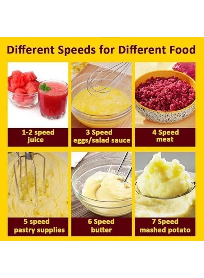 سكارليت خلاط يدوي سكارليت سوبر، خلاط مطبخ كهربائي بـ 7 سرعات مع خطافات عجين، أبيض ووردي، تصميم صغير للخبز - Image 3