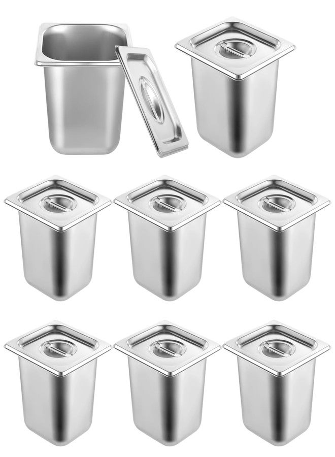 Lnrueg 8 Pack Hotel Pans 1/6 Size with Lid, 6 inch Deep Stainless Steel Steam Table Pan, Anti Jam Steam Pan Metal Food Pans for Restaurant Cafeteria Party Catering - Image 1