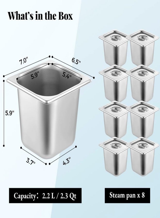 Lnrueg 8 Pack Hotel Pans 1/6 Size with Lid, 6 inch Deep Stainless Steel Steam Table Pan, Anti Jam Steam Pan Metal Food Pans for Restaurant Cafeteria Party Catering - Image 2