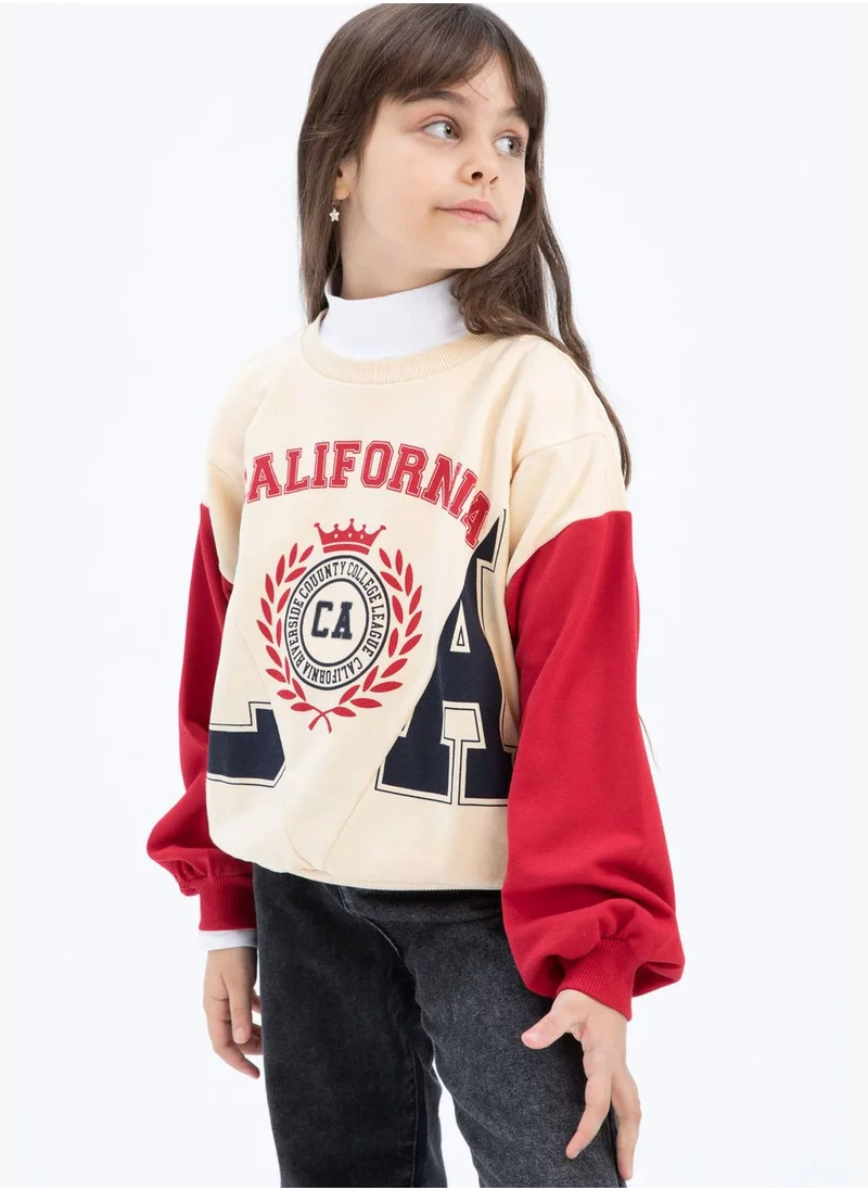 DeFacto Girl Relax Fit Crew Neck Short Sleeve Knitted Sweatshirt