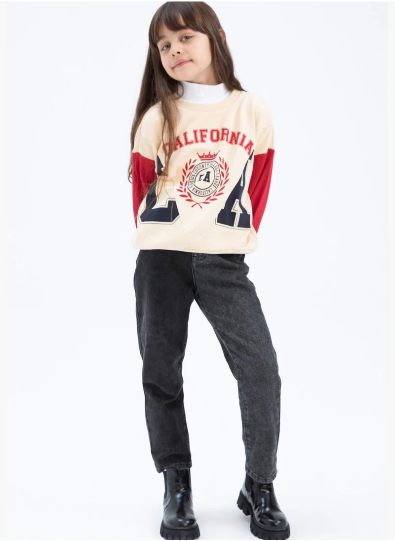 DeFacto Girl Relax Fit Crew Neck Short Sleeve Knitted Sweatshirt