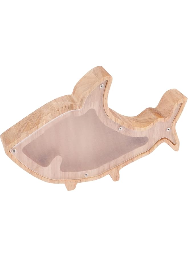 إيروريكس حصالة نقود خشبية على شكل قرش مخصصة للأطفال، جرة نقود معدنية للبنات والبالغين، صندوق توفير شفاف، حصالة نقود معدنية، ديكور منزلي، ديكور غرفة الأطفال، هدايا للأطفال - Image 1