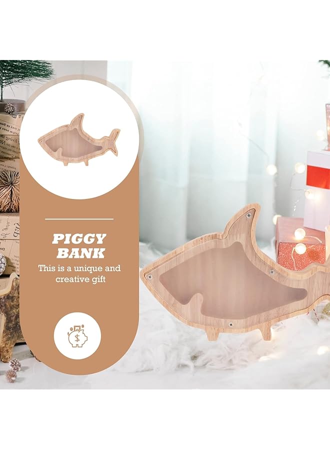 إيروريكس حصالة نقود خشبية على شكل قرش مخصصة للأطفال، جرة نقود معدنية للبنات والبالغين، صندوق توفير شفاف، حصالة نقود معدنية، ديكور منزلي، ديكور غرفة الأطفال، هدايا للأطفال - Image 2