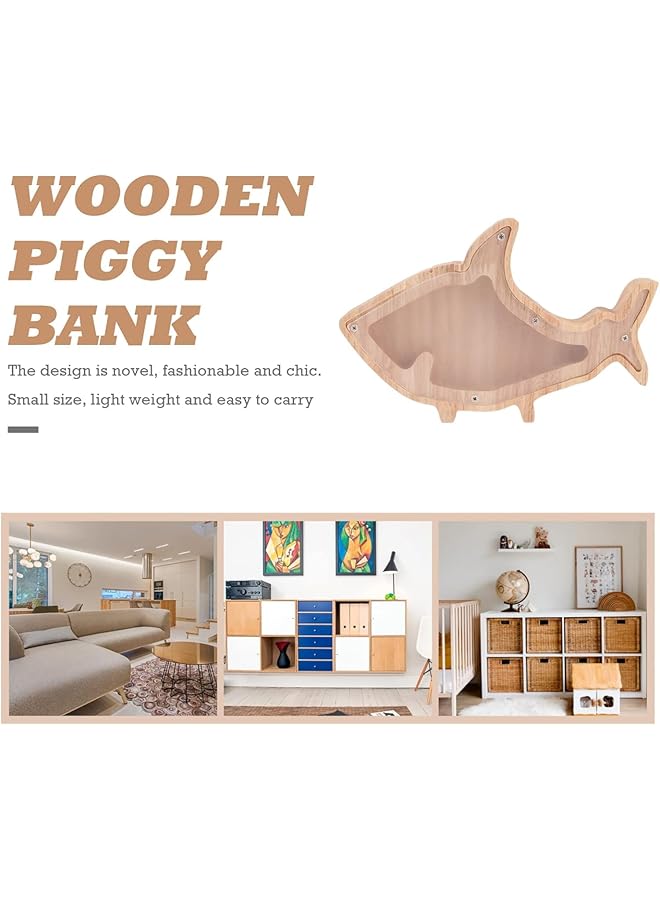 إيروريكس حصالة نقود خشبية على شكل قرش مخصصة للأطفال، جرة نقود معدنية للبنات والبالغين، صندوق توفير شفاف، حصالة نقود معدنية، ديكور منزلي، ديكور غرفة الأطفال، هدايا للأطفال - Image 4