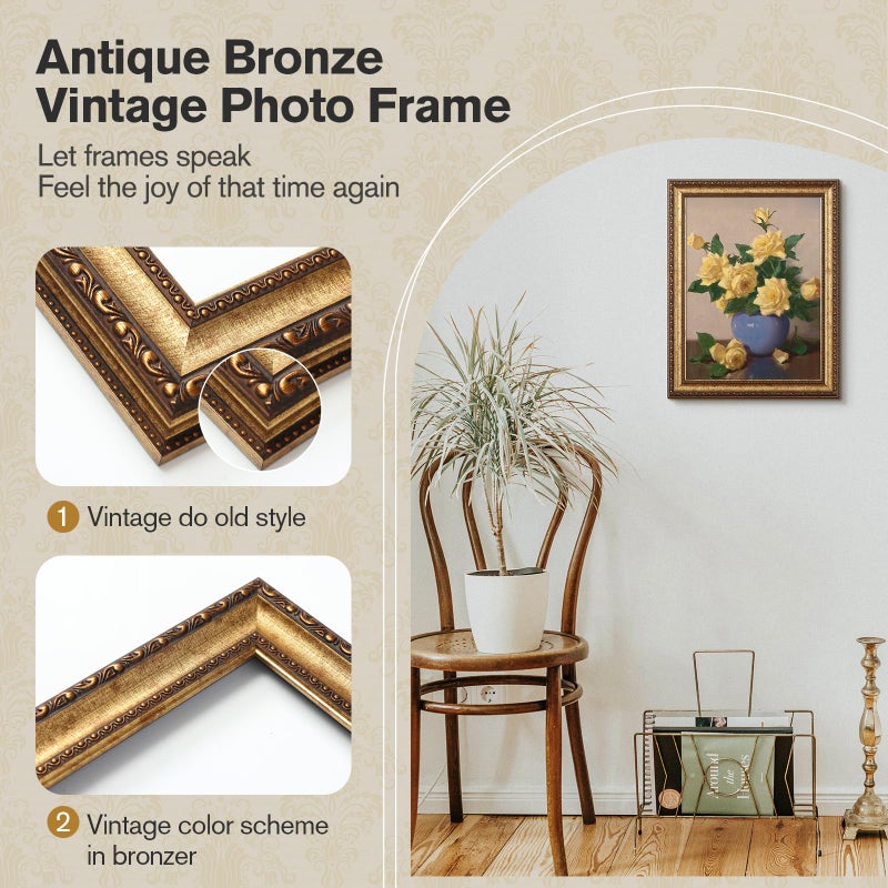 Splinterix 12x16 Gold Picture Frame, 2 Pack Ornate Vintage Picture Frames for Wall or Tabletop Display, 12x16 Photo Frame Gold with Real Glass, Display Poster 8.5x11 with Mat or 12 x 16 without Mat for Antique DÃ©co - Image 4