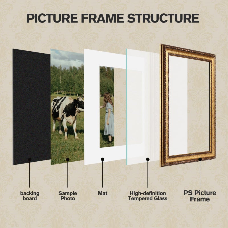 Splinterix 12x16 Gold Picture Frame, 2 Pack Ornate Vintage Picture Frames for Wall or Tabletop Display, 12x16 Photo Frame Gold with Real Glass, Display Poster 8.5x11 with Mat or 12 x 16 without Mat for Antique DÃ©co - Image 2