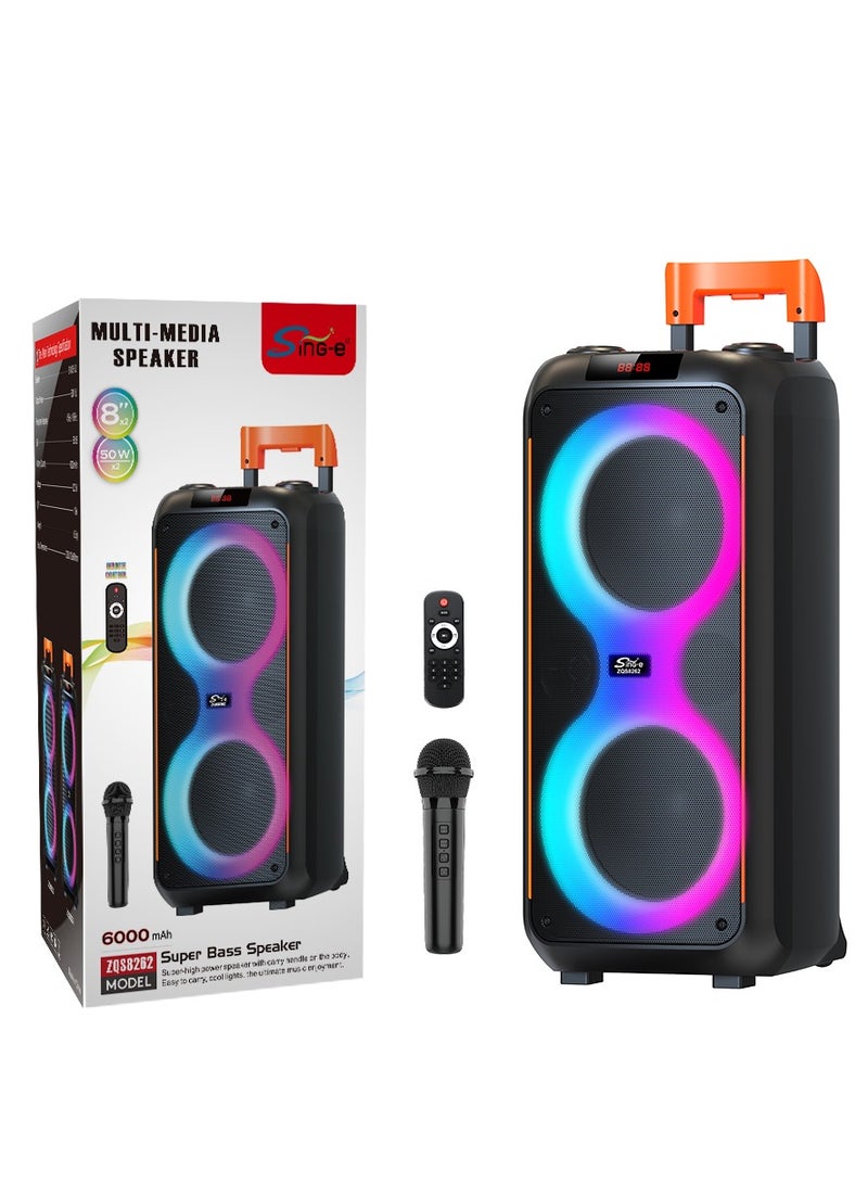 singe Double 8 Inch Woofer Portable Wireless Karaoke Trolley Speaker With Wireless Mic Stage Party BT Big Power DJ Speaker - Image 1