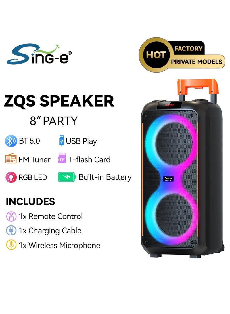 singe Double 8 Inch Woofer Portable Wireless Karaoke Trolley Speaker With Wireless Mic Stage Party BT Big Power DJ Speaker - Image 2