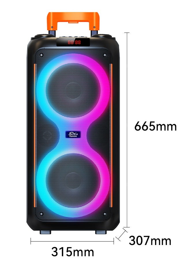 singe Double 8 Inch Woofer Portable Wireless Karaoke Trolley Speaker With Wireless Mic Stage Party BT Big Power DJ Speaker - Image 4