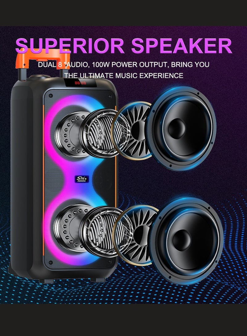 singe Double 8 Inch Woofer Portable Wireless Karaoke Trolley Speaker With Wireless Mic Stage Party BT Big Power DJ Speaker - Image 5