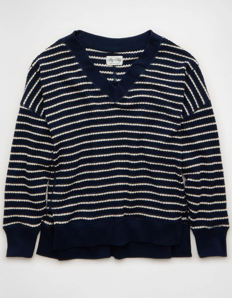 American Eagle  AE Big Hug V-Neck Waffle Sweatshirt for Women | Best Price UAE