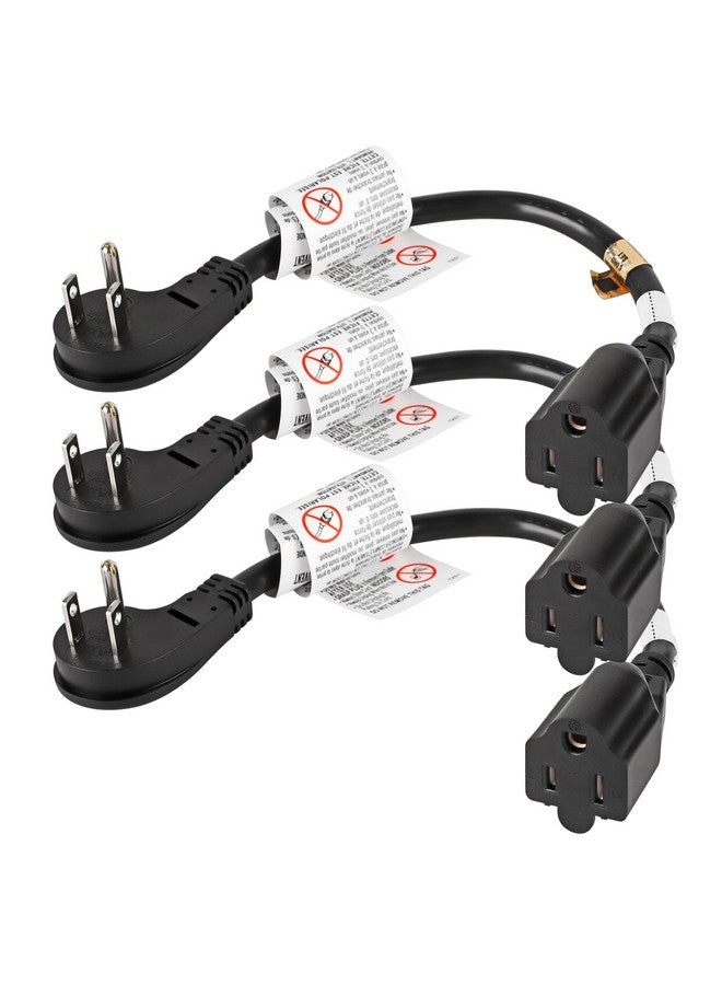 VSEER VSEER 1Feet 1625W 13A UL SJT 16AWG Flat Plug Heavy Duty Extension Cord Outlet Saver 3-Prong Grounded Short 90 Degree Angle Adapter Power Extension Cord,UL Listed (Black, 3 Pack)  - Image 1