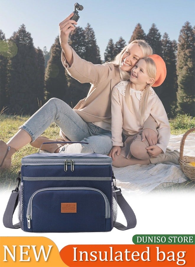 Loquat Insulated Lunch Bag for Women/Men - Reusable Lunch Box Cooler Tote Bag for Office Work School Picnic Beach - Leakproof Freezable Cooler Bag with Adjustable Shoulder Strap for Kids/Adult (Blue) - Image 1