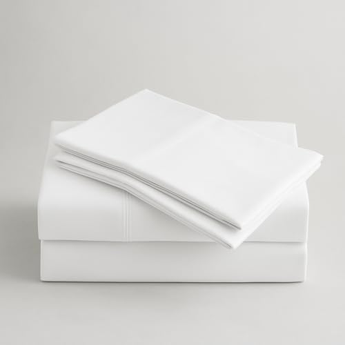 Peru Pima 285 Thread Count Percal King Sheet Set - 100% Peruvian Pima Cotton, 4 Piece (Flat, Fitted, 2 Pillowcases) - Cooling, Crisp, Deep Pocket, Hotel Quality Bedding - White - Image 1