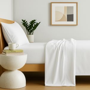 Peru Pima 285 Thread Count Percal King Sheet Set - 100% Peruvian Pima Cotton, 4 Piece (Flat, Fitted, 2 Pillowcases) - Cooling, Crisp, Deep Pocket, Hotel Quality Bedding - White - Image 2