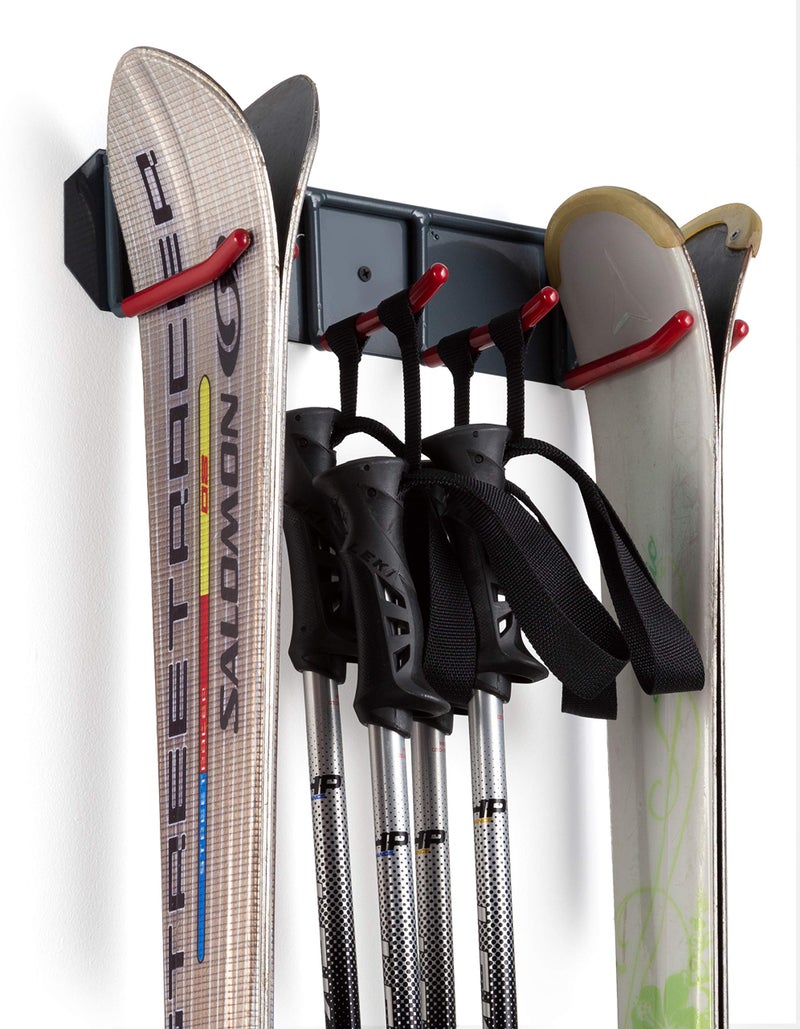 Wealers Wall Mounted Rack Organizer for Skis and Poles Heavy Duty Horizontal Wall Ski Rack Garage Storage with Metal Frame and Padded Hooks Indoors Outdoors Premium Wall Hooks (Medium Holds 2 Set of Ski's) - Image 1