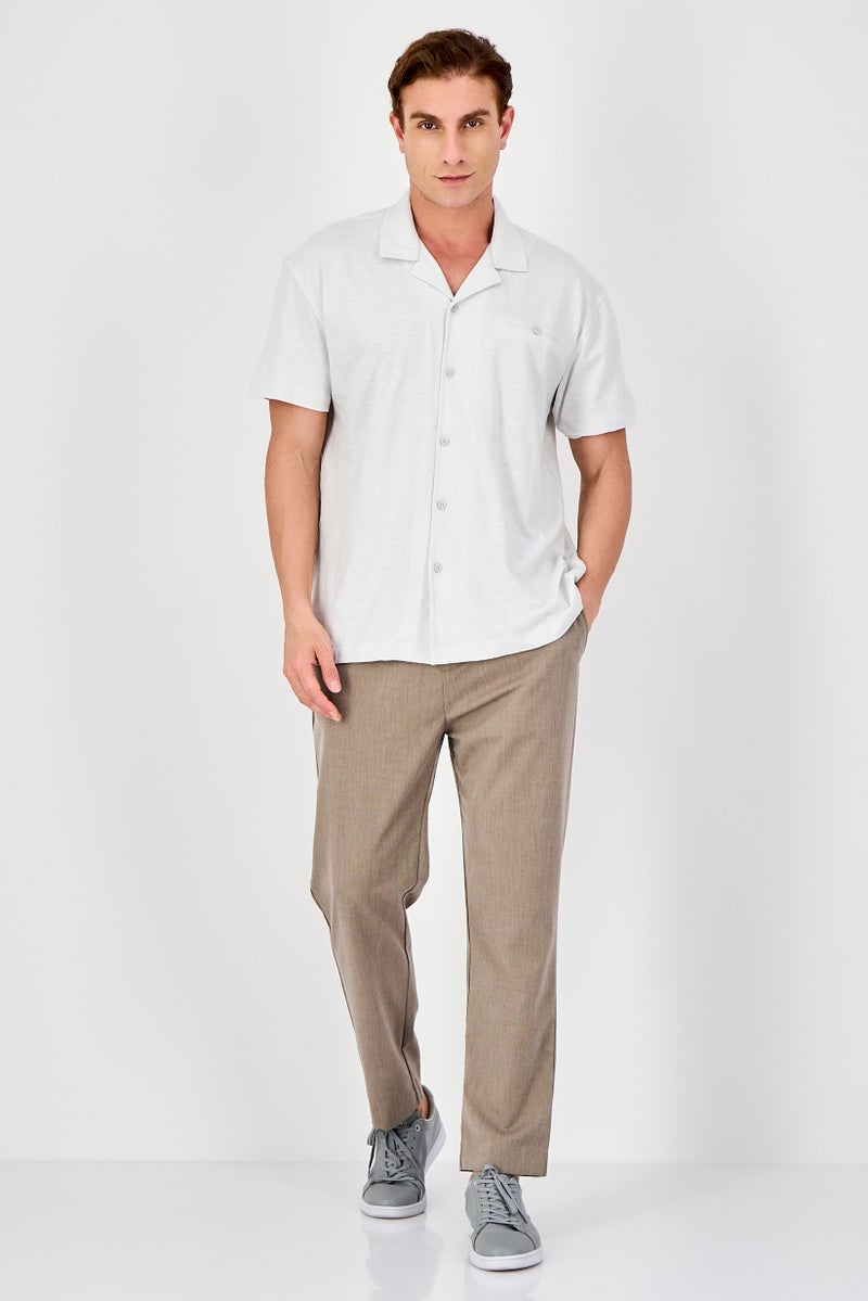 Report Collection Men Regular Fit Heather Short Sleeve Casual Shirt, Light Grey - Image 4