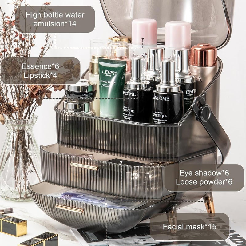 Jukmen Organizer Box with Dust Free Transparent Cover, Portable Cosmetic Organizer with Portable Handle, Waterproof Skincare Storage Box for Dresser & Bathroom - Image 3