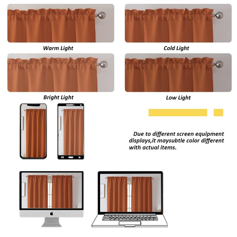 Chyhomenyc 2 Panels Orange Kitchen Curtains 36 Inch Length, Faux Linen Textured Small Cafe Curtain Tiers, Light Filtering Short Window Curtains for Bathroom Basement, 30x36 inch, 2PCS - Image 4