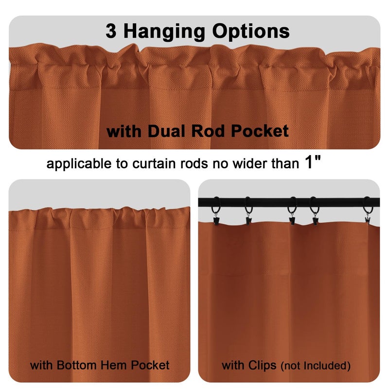 Chyhomenyc 2 Panels Orange Kitchen Curtains 36 Inch Length, Faux Linen Textured Small Cafe Curtain Tiers, Light Filtering Short Window Curtains for Bathroom Basement, 30x36 inch, 2PCS - Image 3