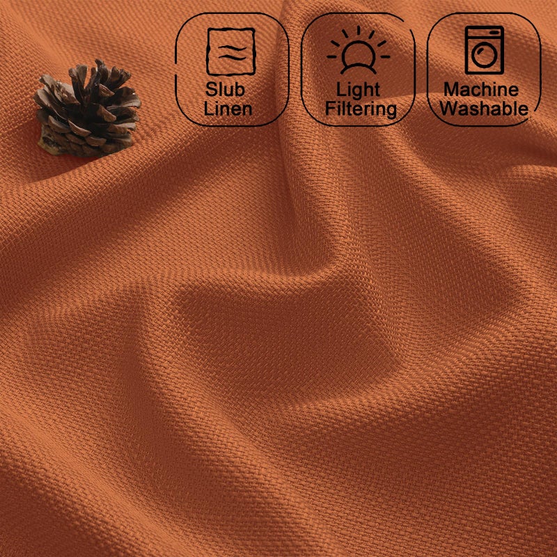 Chyhomenyc 2 Panels Orange Kitchen Curtains 36 Inch Length, Faux Linen Textured Small Cafe Curtain Tiers, Light Filtering Short Window Curtains for Bathroom Basement, 30x36 inch, 2PCS - Image 5