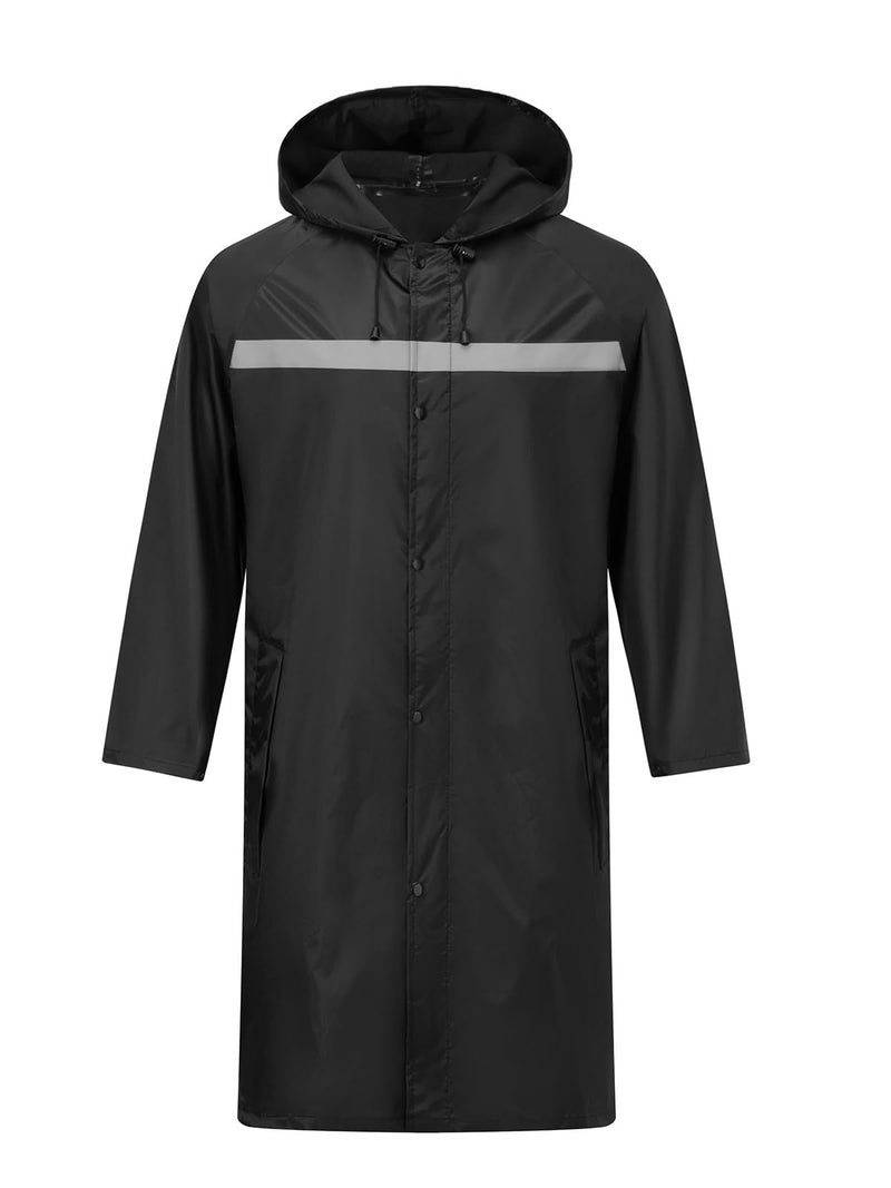 ProHydra Mens Long Safety Rain Coats with Air Vents Reflective Stripes Waterproof Packable Work Rain Jacket with Hood Lightweight Emergency Raincoat Ponchos (Black,X-Large) - Image 1