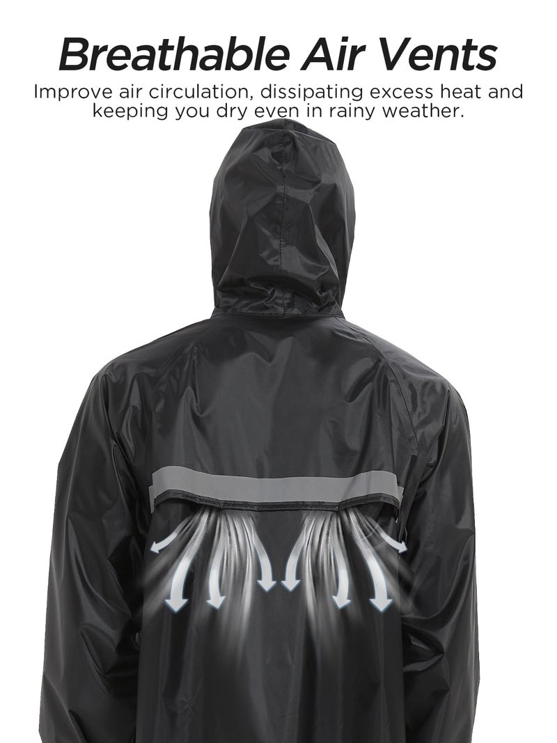 ProHydra Mens Long Safety Rain Coats with Air Vents Reflective Stripes Waterproof Packable Work Rain Jacket with Hood Lightweight Emergency Raincoat Ponchos (Black,X-Large) - Image 3