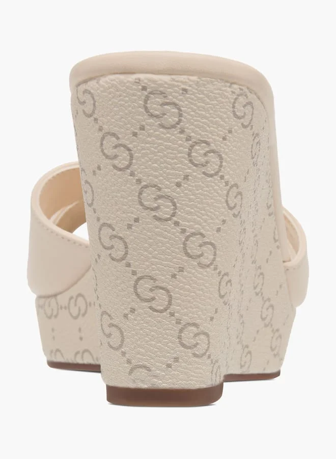 Celeste Womens Monogram Print Cross Strap Slip-On Sandals With Wedge Heels