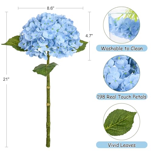 Bassion 4 Pcs 21 Hydrangea Artificial Flowers Realistic Blue Latex Real Touch Faux Hydrangeas Fake Flowers for Bouquets Wedding Party Table Centerpieces Arrangements Indoor Home Decorations Outdoors - Image 3