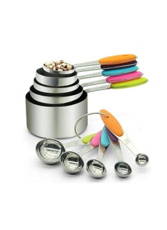 Home Care 10 Piece Stainless Steel Measuring Cups And Spoons Set For Cooking And Baking Multicolour  - Image 1