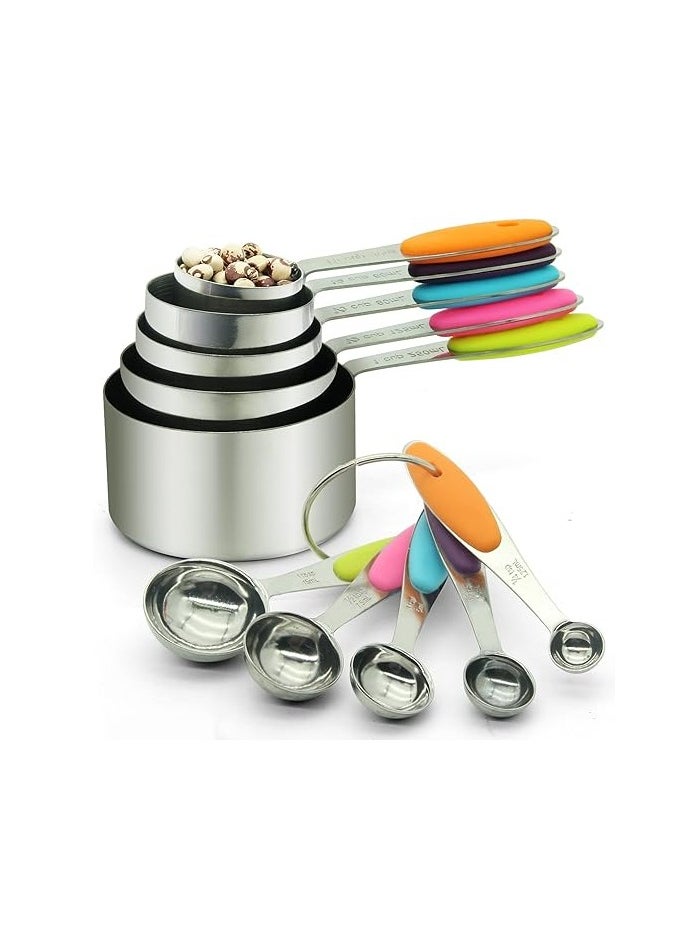 Home Care 10 Piece Stainless Steel Measuring Cups And Spoons Set For Cooking And Baking Multicolour  - Image 1