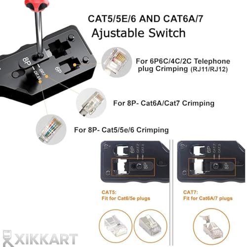 XIKKART Pass Through RJ45 Crimping Tool Kit | Cat7 Cat6a Cat6 Cat5e Ethernet Crimper with Wire Stripper & Cutter | Modular Plug Network Cable Crimp Tool for LAN Installation & Repair, Tool Kit - Image 5
