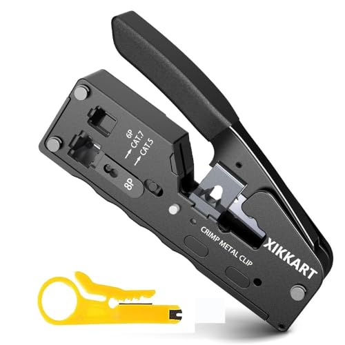 XIKKART Pass Through RJ45 Crimping Tool Kit | Cat7 Cat6a Cat6 Cat5e Ethernet Crimper with Wire Stripper & Cutter | Modular Plug Network Cable Crimp Tool for LAN Installation & Repair, Tool Kit - Image 1