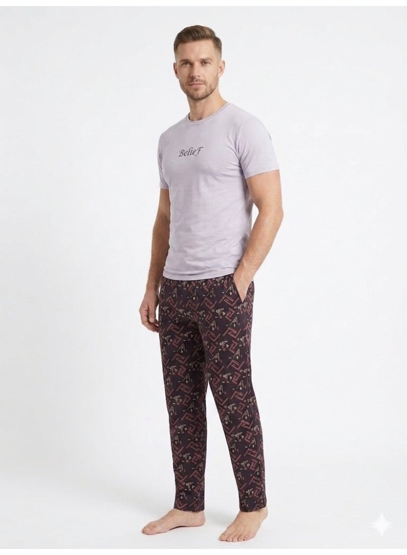 Caesar Men's two-piece pajama set: T-shirt and patterned pants - Image 2