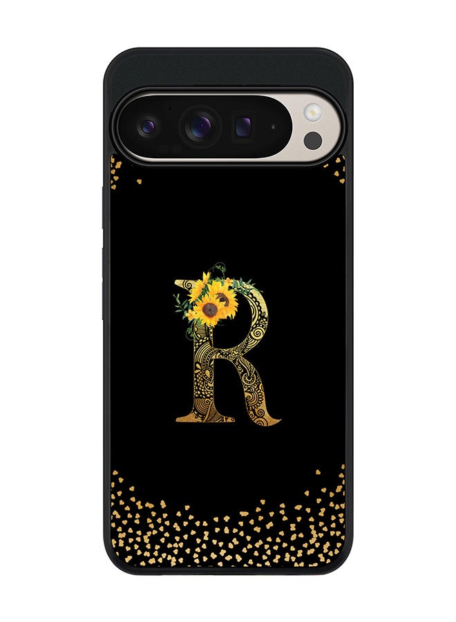 Stylizedd For Google Pixel 9 Pro XL Case,Slim fit Camera Protection, Shockproof Thin Phone cover - Custom Floral Monogram - R ( Black ) - Image 1