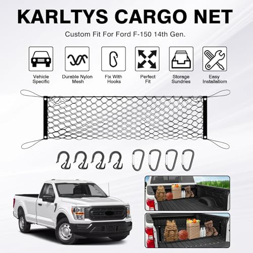 Karltys 2024 2025 F-150 Cargo Net for 2015-2025 Ford F-150 F-250 F-350 Envelope Style Truck Bed Cargo Net, Elastic Heavy Duty F150 Pickup Truck Bed Cargo Net Nylon Mesh Storage Netting Organizer - Image 2