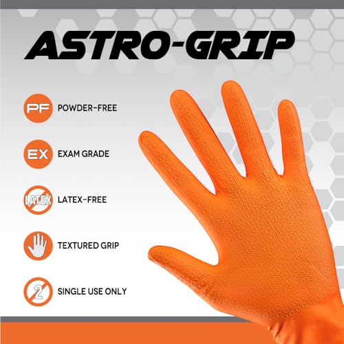 SAS Astro-Grip Powder-Free Exam Grade Nitrile Disposable Gloves. Size X-Large, Orange, 7 mil Thickness. Chemical and Puncture Resistant. Single-Use. Pack of 100. (66474) - Image 2