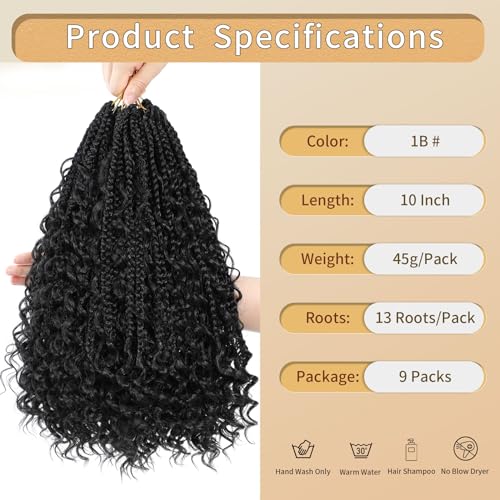 Karida 9 Packs Goddess Box Braids Crochet Hair For Black Women 10 Inch, Crochet Braids With Curly Ends, Boho Crochet Braids Goddess Braids Crochet Hair (10 Inch, 1B#) - Image 2